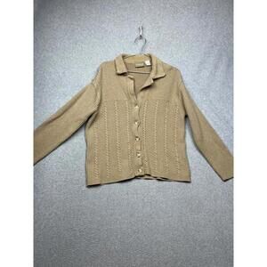 Vintage Liz Claiborne Womens Cable Knit Cardigan Sweater L Chunky Fisherman